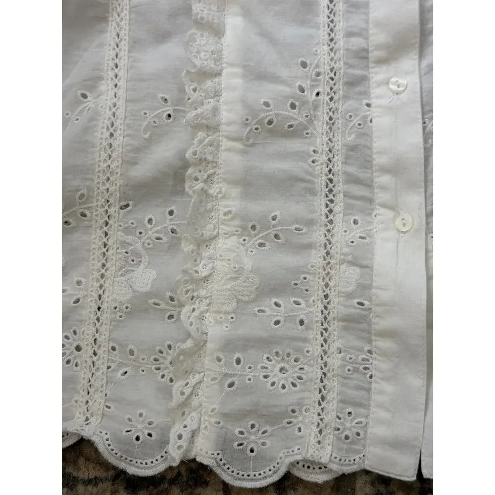 NWT Anthropologie White Eyelet Embroidered Blouse Sz XL Cottagecore Romantic
